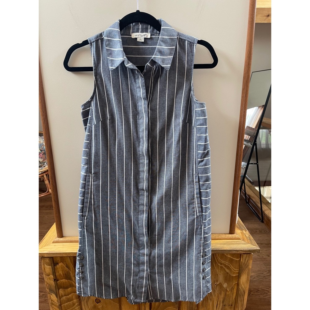 Simply Noelle Shirt Dress Womens XS Grey White Sleeveless Pockets Striped